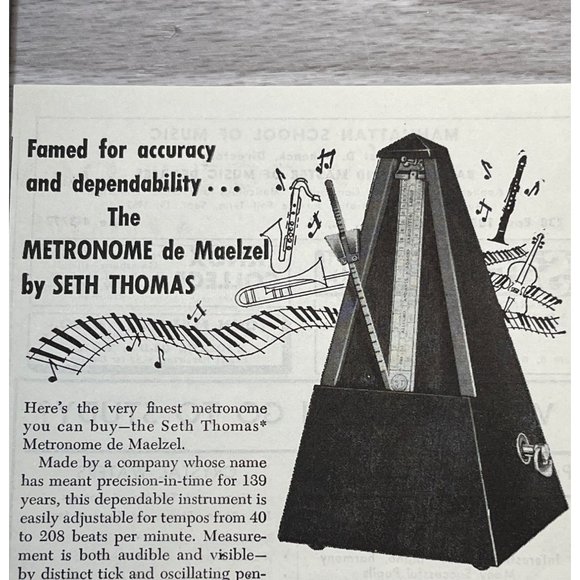 Seth Thomas Metronome Clocks Vintage Print Ad 1952 Piano Music Keep Time - Picture 4 of 4